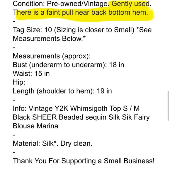 Marina Beaded Sequin Silk Sheer Blouse Black Y2K Whimsigoth Size S / M - Picture 11 of 11